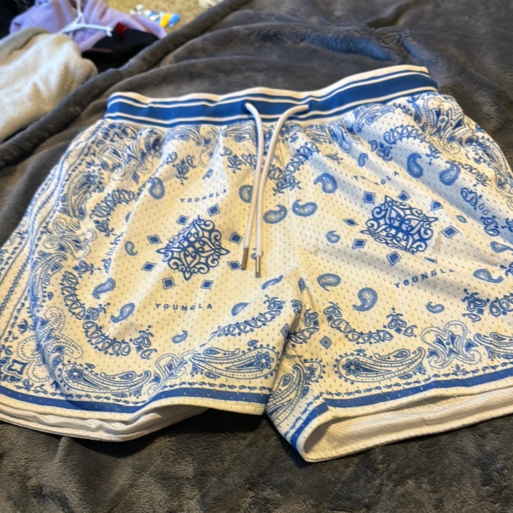 YoungLA Blue and White Athletic Shorts